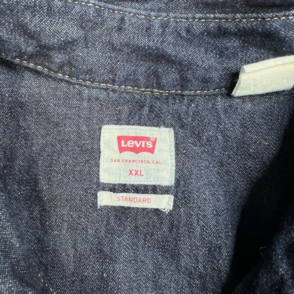 Levis Mens XXL Pearl Snap Button Dark Wash Denim Western Shirt Long Sleeve‎